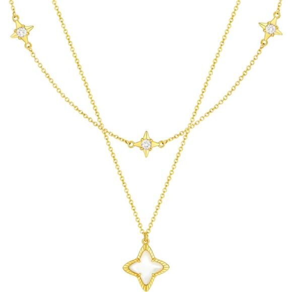 18K Gold Plated Double Layer Necklace | Four-Point Star - Picture 1 of 6